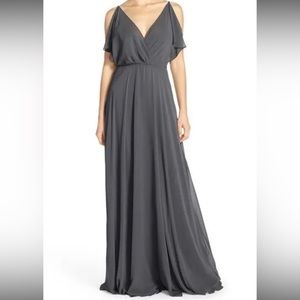 NEW Jenny Yoo Cassie Bridesmaid Dress in Storm Dark Grey 6 Flutter Sleeve V-neck